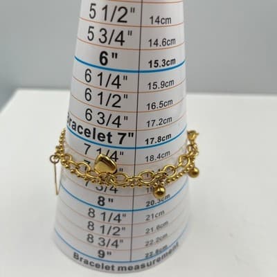 Lot of 2 Vintage Gold Tone Charm Bracelet Cross Heart Multi Chain Layered Dangle - Thumbnail 7