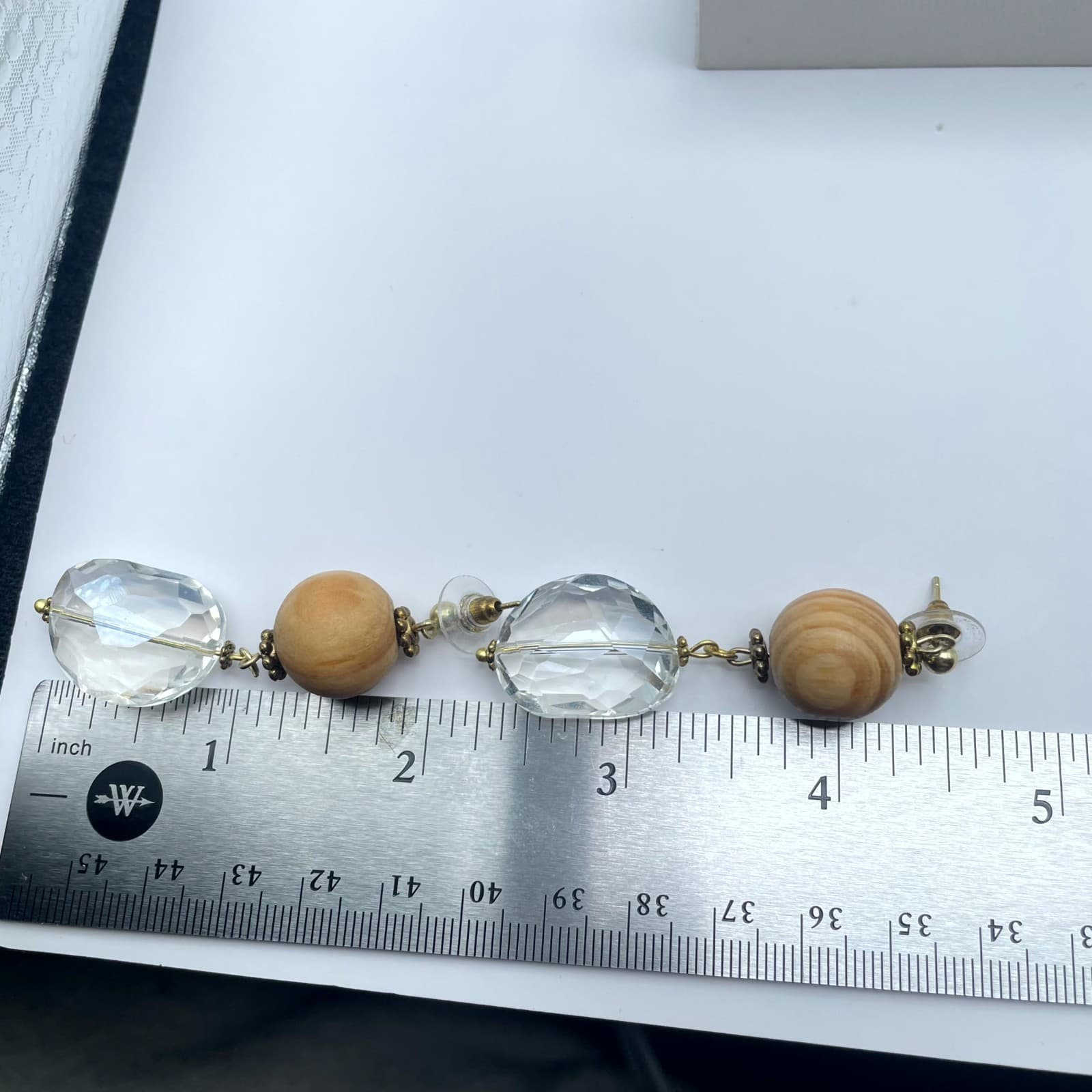 Y2K Fashion Eclectic Gold-Tone Wooden & Faceted Glass Beads Drop Dangle Earrings - Thumbnail 2