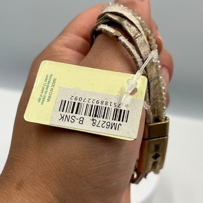 Jane Marie Layered Wrap Bracelet Neutral Leather Beaded Gold JM6278 Snake Print - Thumbnail 7