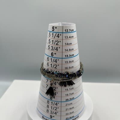 Vintage Black Iridescent Seed Bead Wrap Bracelet Silver Tone Tassel Multi-Strand - Thumbnail 7