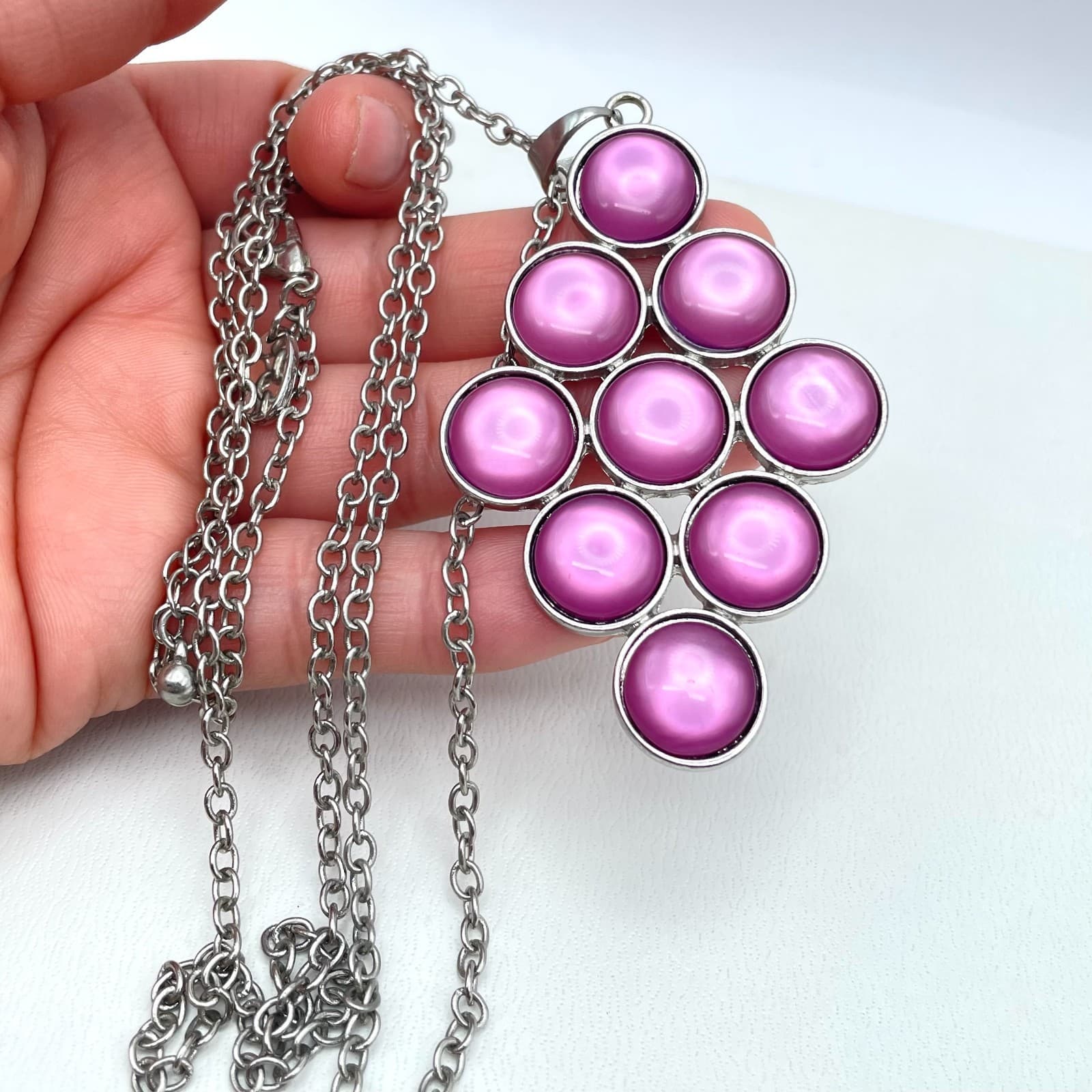 Charming Charlie Silver-Tone Mod Revival Cats Eye Cluster Grape Pendant Necklace - Thumbnail 4