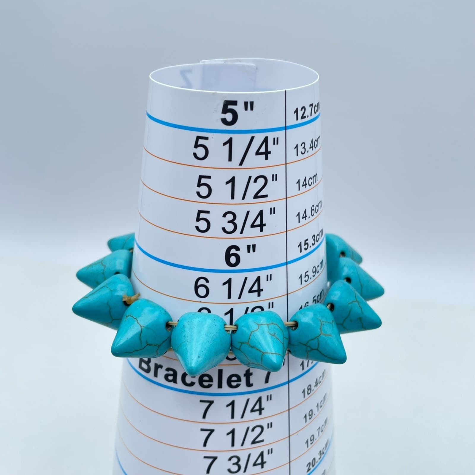 Southwestern Teal Boho-Chic Turquoise Howlite Pyramid Spike Stretch Bracelet - Thumbnail 2