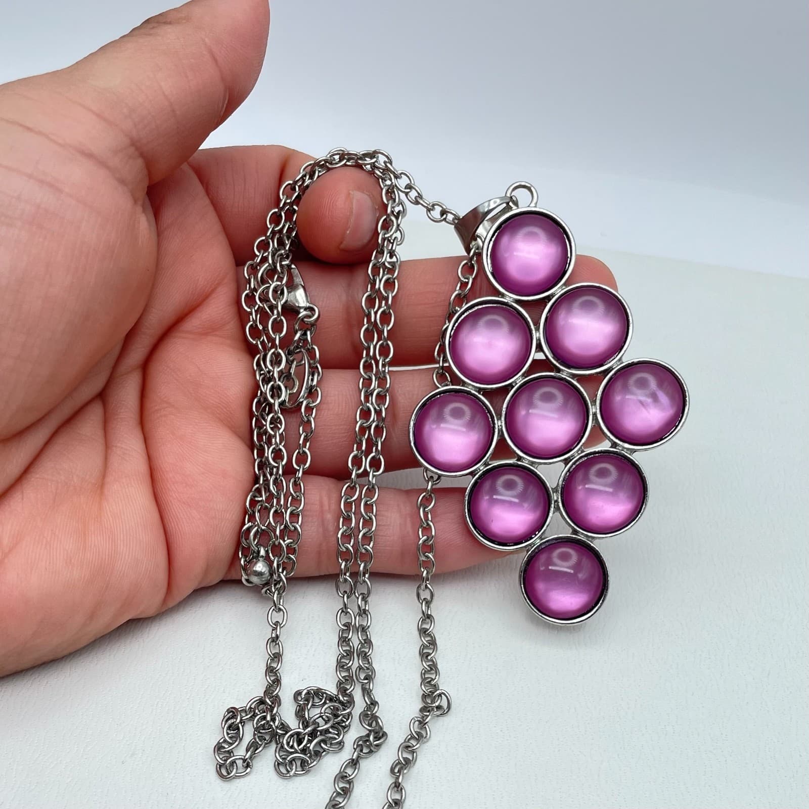 Charming Charlie Silver-Tone Mod Revival Cats Eye Cluster Grape Pendant Necklace - Thumbnail 3