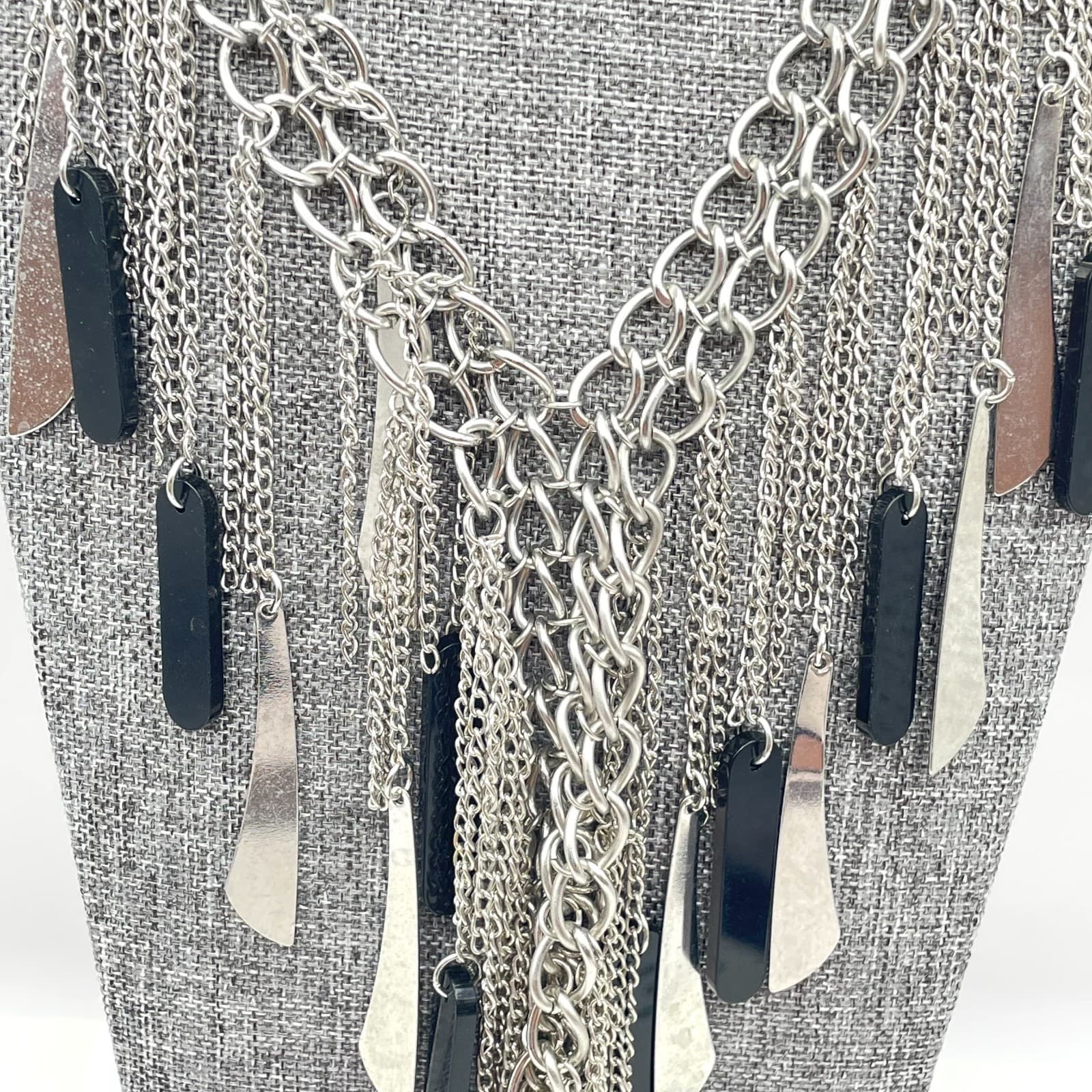 Contemporary Silver-Tone Statement Chain Fringe Bib Layered Lobster Necklace - Thumbnail 8