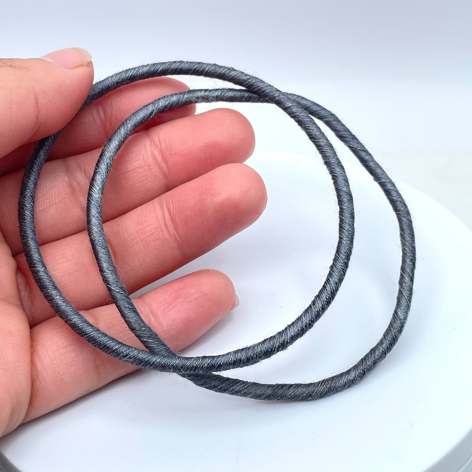 Lot of 3 Ethnic Bohemian Classic Silk Woven Thread Hand-Wrapped Slide Bangles - Thumbnail 6