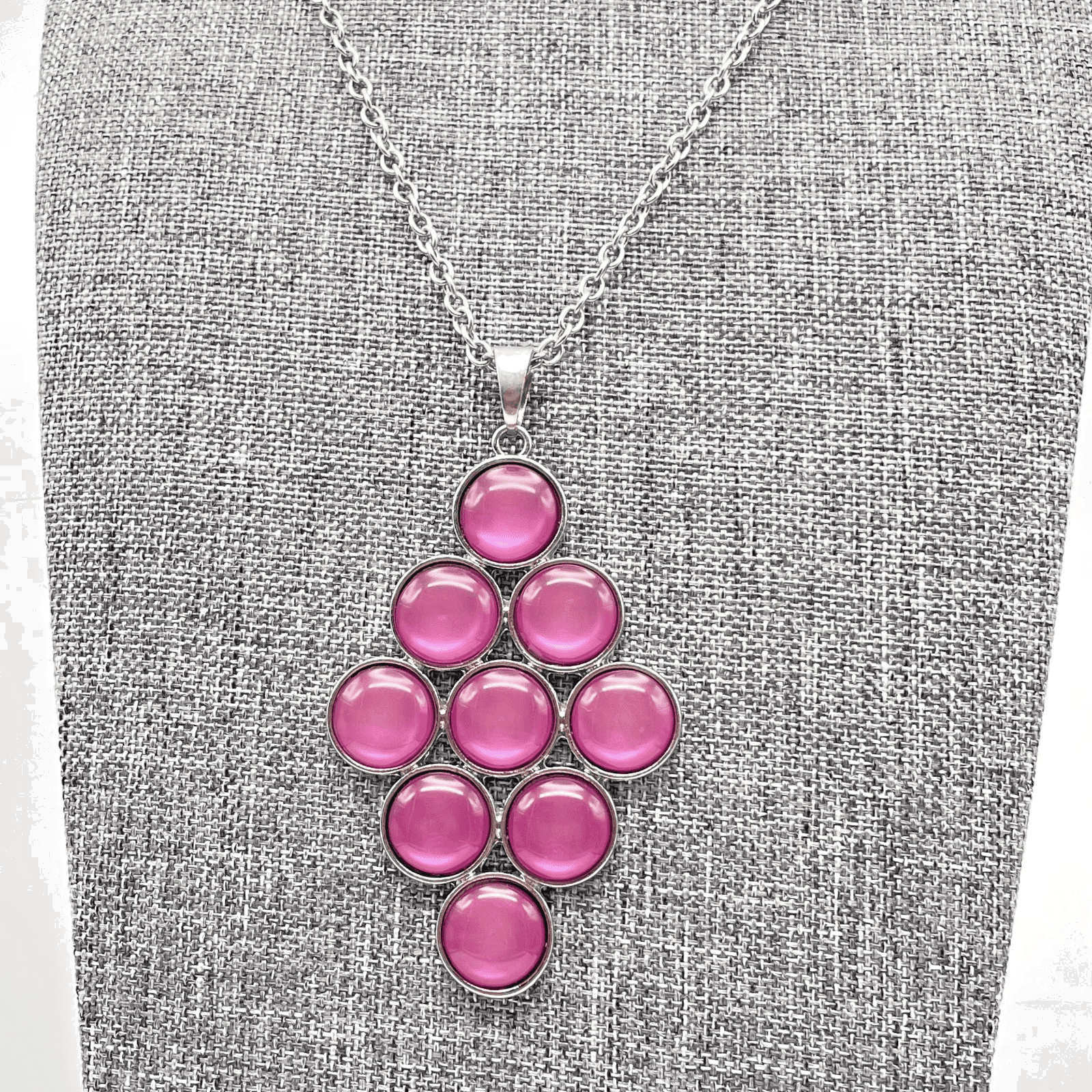 Charming Charlie Silver-Tone Mod Revival Cats Eye Cluster Grape Pendant Necklace - Image 1