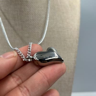 Vintage Swarovski Heart Pendant Necklace Silver Tone Engrave Forever In My Heart - Thumbnail 4
