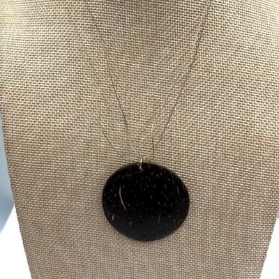 Vintage Large Round Coconut Shell Pendant Necklace Natural Brown Disc Statement - Thumbnail 2