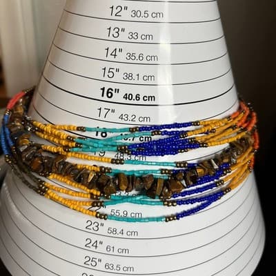 Vintage Multi Strand Seed Beaded Necklace Colorful Tiger Eye Chip Beads Layered - Thumbnail 8