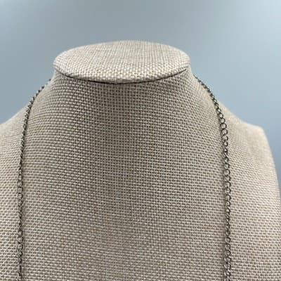 VTG Black Silver Textured Link Necklace Long Chain Clear Acrylic Accent Modern - Thumbnail 2