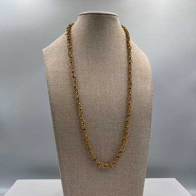 Vintage Gold Tone Textured Link Chain Necklace 25" Twisted Rope Style Fashion - Thumbnail 4