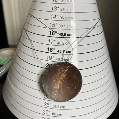 Vintage Large Round Coconut Shell Pendant Necklace Natural Brown Disc Statement - Thumbnail 6