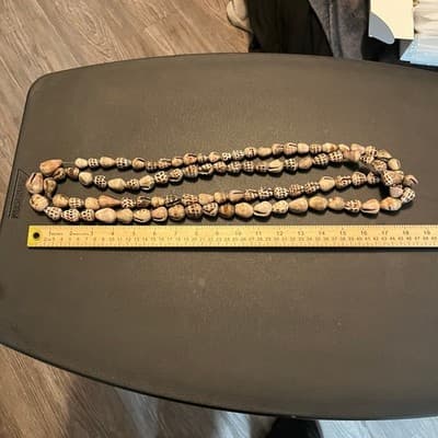 Vintage Long Double Strand Natural Shell Bead Necklace Brown Cream Speckled Boho - Thumbnail 7