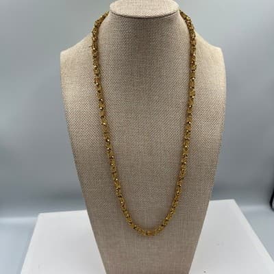 Vintage Gold Tone Textured Link Chain Necklace 25" Twisted Rope Style Fashion - Image 1