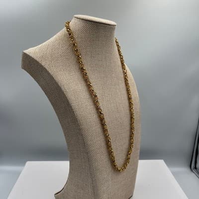 Vintage Gold Tone Textured Link Chain Necklace 25" Twisted Rope Style Fashion - Thumbnail 5