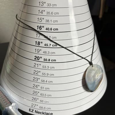 Vintage Abalone Shell Pendant Necklace Round Iridescent Disc Black Cord Classic - Thumbnail 8