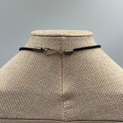 Vintage Black Horn Pendant Necklace Cord Silver Tone Cap Tribal Style Hook & Eye - Thumbnail 9