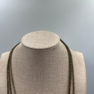 VTG Multi Strand Cream Teardrop Bead Necklace Antique Brass Tone Statement Bib - Thumbnail 2