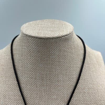 Vintage Black Horn Pendant Necklace Cord Silver Tone Cap Tribal Style Hook & Eye - Thumbnail 2