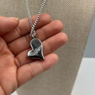 Vintage Swarovski Heart Pendant Necklace Silver Tone Engrave Forever In My Heart - Thumbnail 5