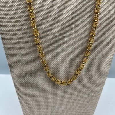 Vintage Gold Tone Textured Link Chain Necklace 25" Twisted Rope Style Fashion - Thumbnail 3