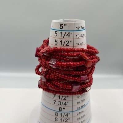 Vintage Red Multi Strand Beaded Bracelet Wooden Clasp Statement Chunky Boho - Thumbnail 7