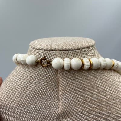 Vintage White Beads Double Strand Necklace Gold Spacer Long Boho Fashion Classic - Thumbnail 6