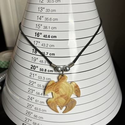 Vintage Carved Turtle Pendant Necklace Faux Shell Cord 20" Beach Boho Tropical - Thumbnail 7