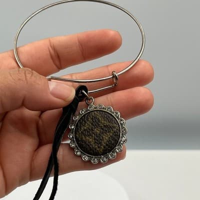 Vintage Repurposed Designer-Inspired Monogram Charm Bangle Bracelet Rhinestone - Thumbnail 6