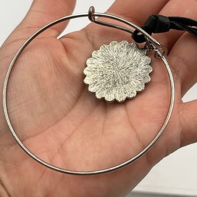 Vintage Repurposed Designer-Inspired Monogram Charm Bangle Bracelet Rhinestone - Thumbnail 4