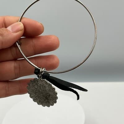 Vintage Repurposed Designer-Inspired Monogram Charm Bangle Bracelet Rhinestone - Thumbnail 5