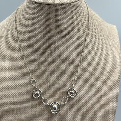 Vintage Silver Tone Purple Oval Stone Necklace Rhinestone Halo Adjustable Chain - Thumbnail 6