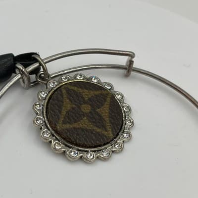 Vintage Repurposed Designer-Inspired Monogram Charm Bangle Bracelet Rhinestone - Thumbnail 3