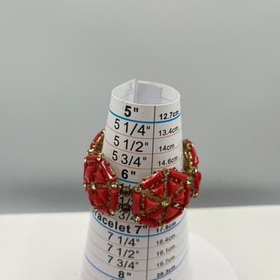 Vintgae Red Statement Bracelet Gold Tone Geometric Panels Rhinestone Accents - Thumbnail 7