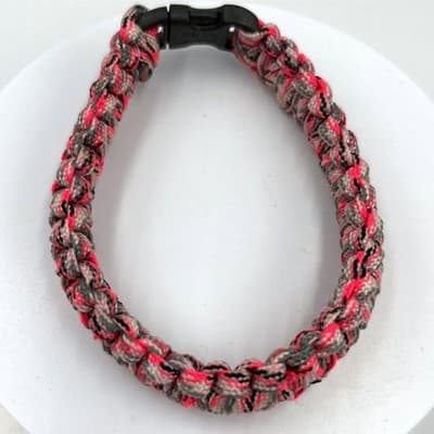 Vintage Paracord Survival Bracelet Gray Black Pink Woven Cord Adjustable Buckle - Image 1