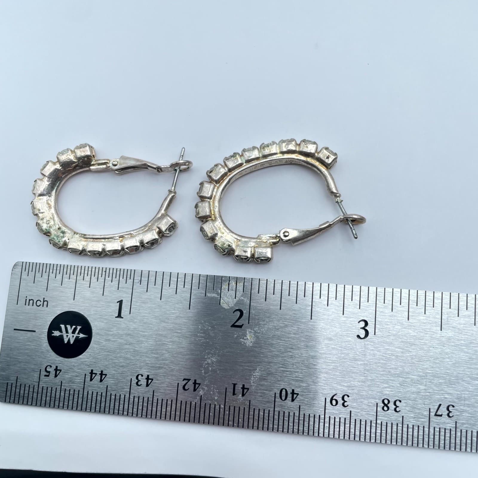 Classic Silver-Tone Fashion Prong Faceted Rhinestone Hoop Hinged Clasp Earrings - Thumbnail 2