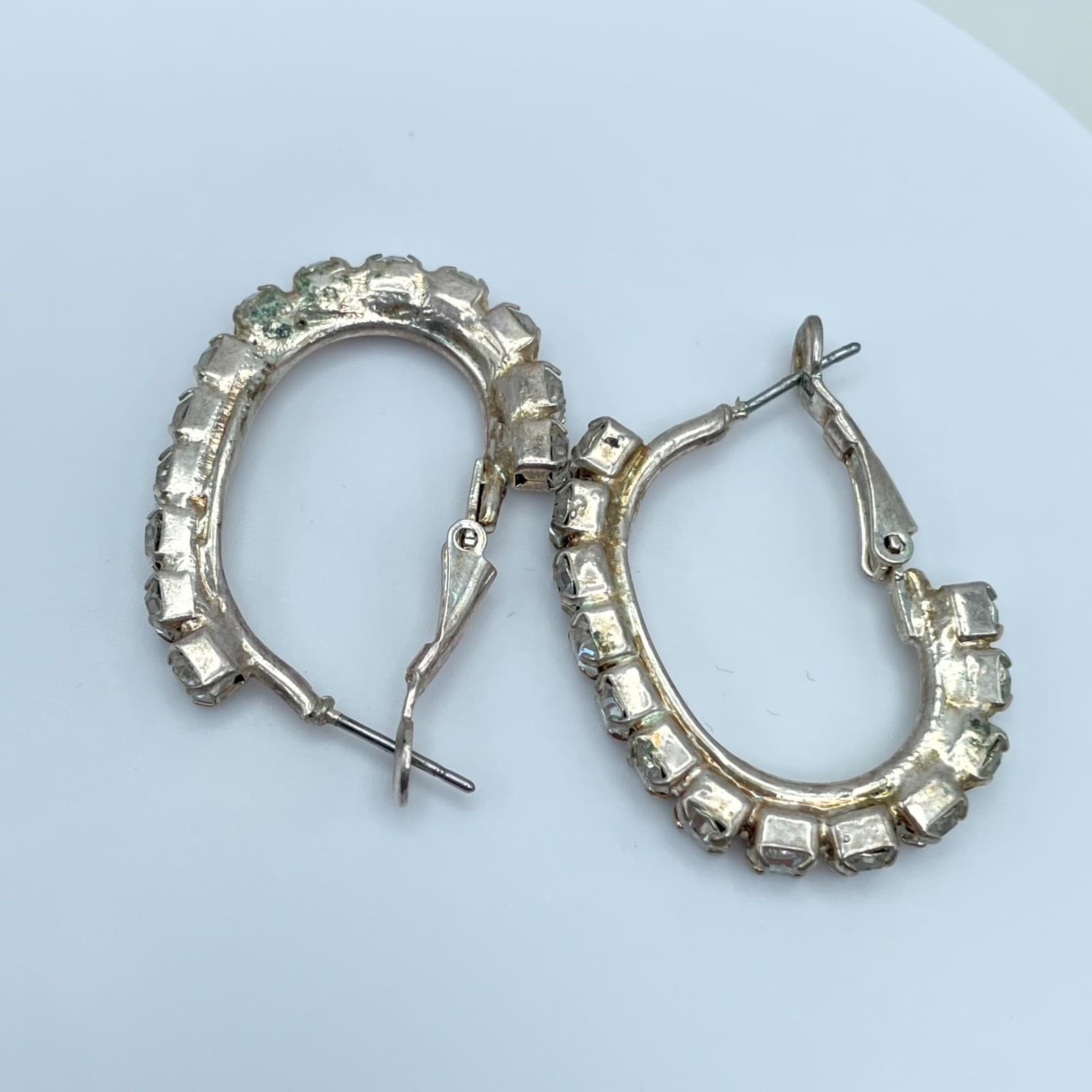 Classic Silver-Tone Fashion Prong Faceted Rhinestone Hoop Hinged Clasp Earrings - Thumbnail 4