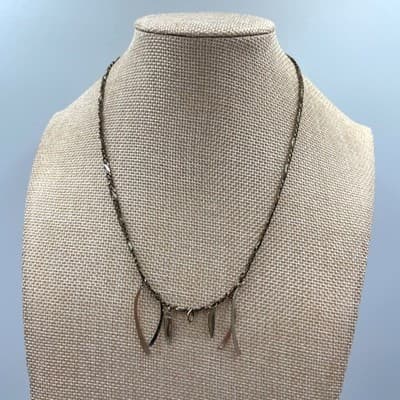 Vintage Minimalist Silver Tone Dangle Charm Necklace Abstract Fringe Rope Chain - Image 1
