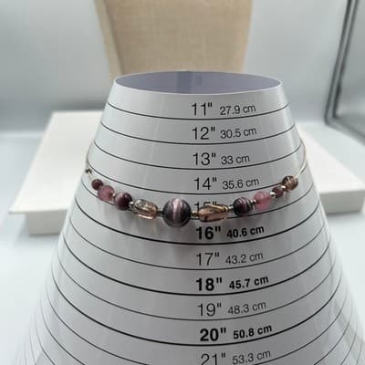 Vintage Purple Beaded Choker Necklace Wire Collar Pink Glass Beads Statement - Thumbnail 6