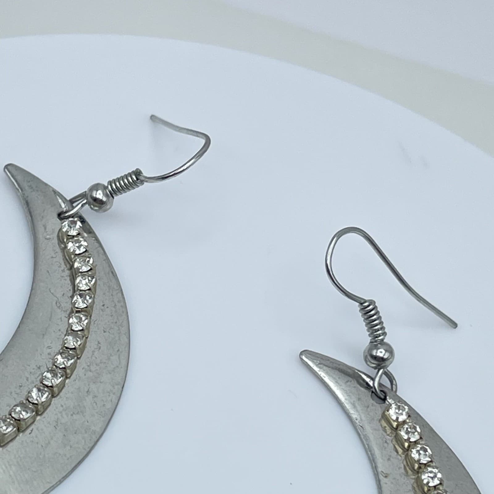 Vintage Boho Silver Moon and Star Drop Earrings Celestial Rhinestone Statement - Thumbnail 10