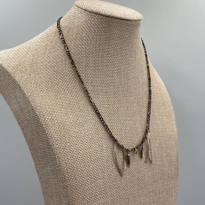 Vintage Minimalist Silver Tone Dangle Charm Necklace Abstract Fringe Rope Chain - Thumbnail 4