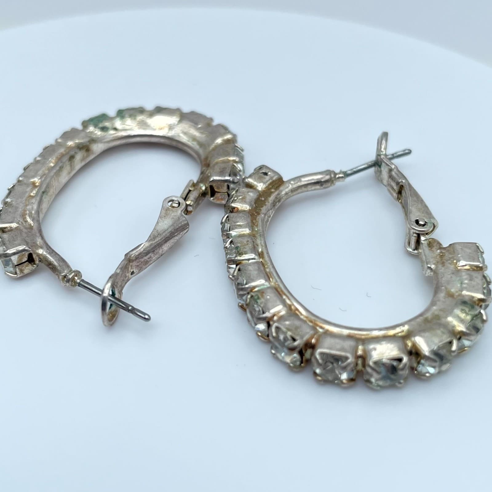 Classic Silver-Tone Fashion Prong Faceted Rhinestone Hoop Hinged Clasp Earrings - Thumbnail 5