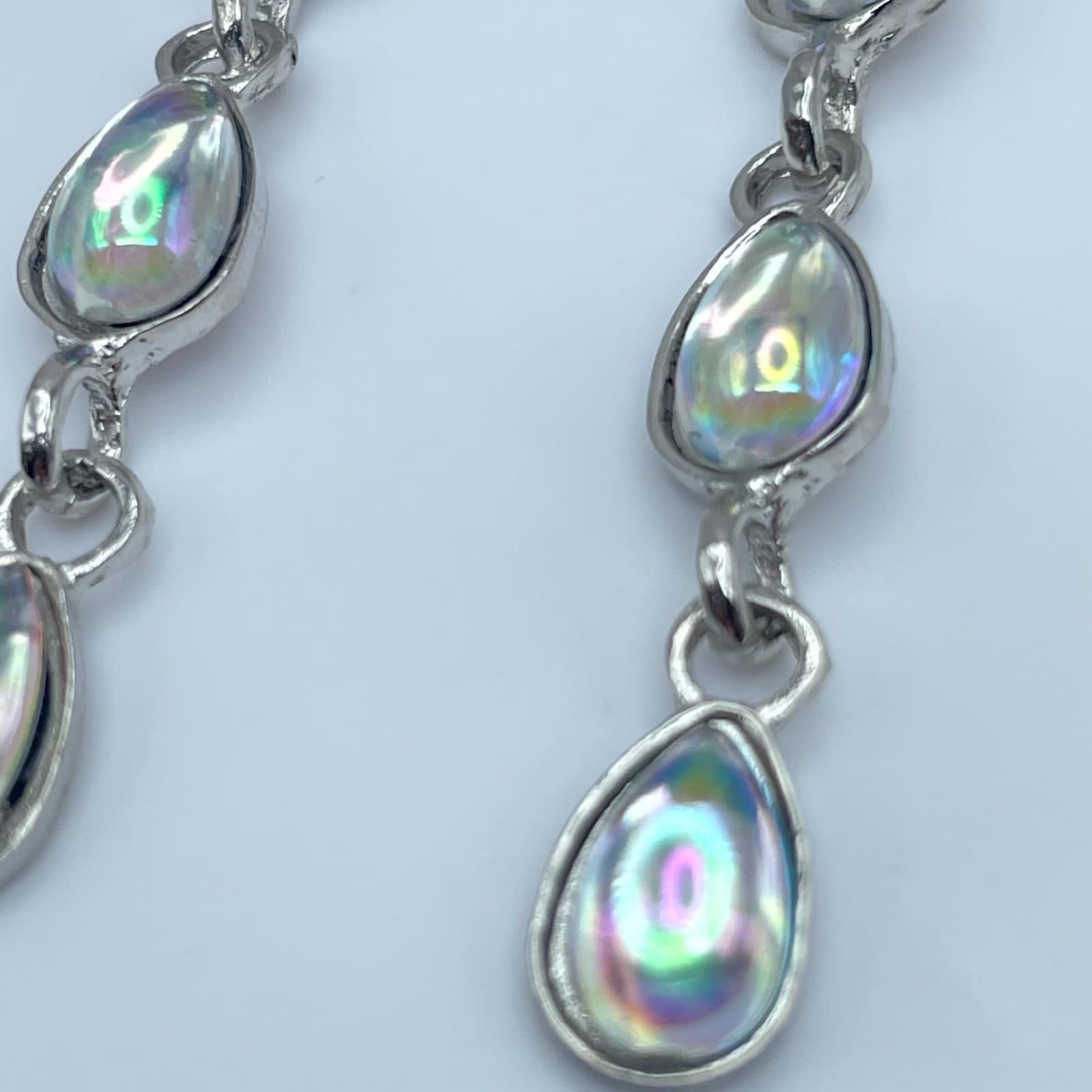 Silver-Tone Iridescent Glass Triple-Tiered Teardrop Dangle French Hook Earrings - Thumbnail 6
