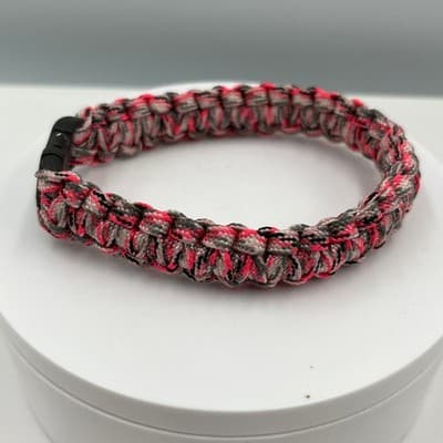 Vintage Paracord Survival Bracelet Gray Black Pink Woven Cord Adjustable Buckle - Thumbnail 3