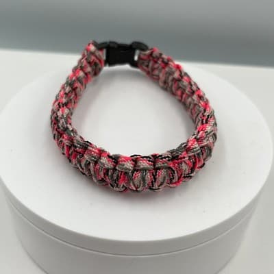 Vintage Paracord Survival Bracelet Gray Black Pink Woven Cord Adjustable Buckle - Thumbnail 2