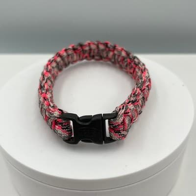 Vintage Paracord Survival Bracelet Gray Black Pink Woven Cord Adjustable Buckle - Thumbnail 4
