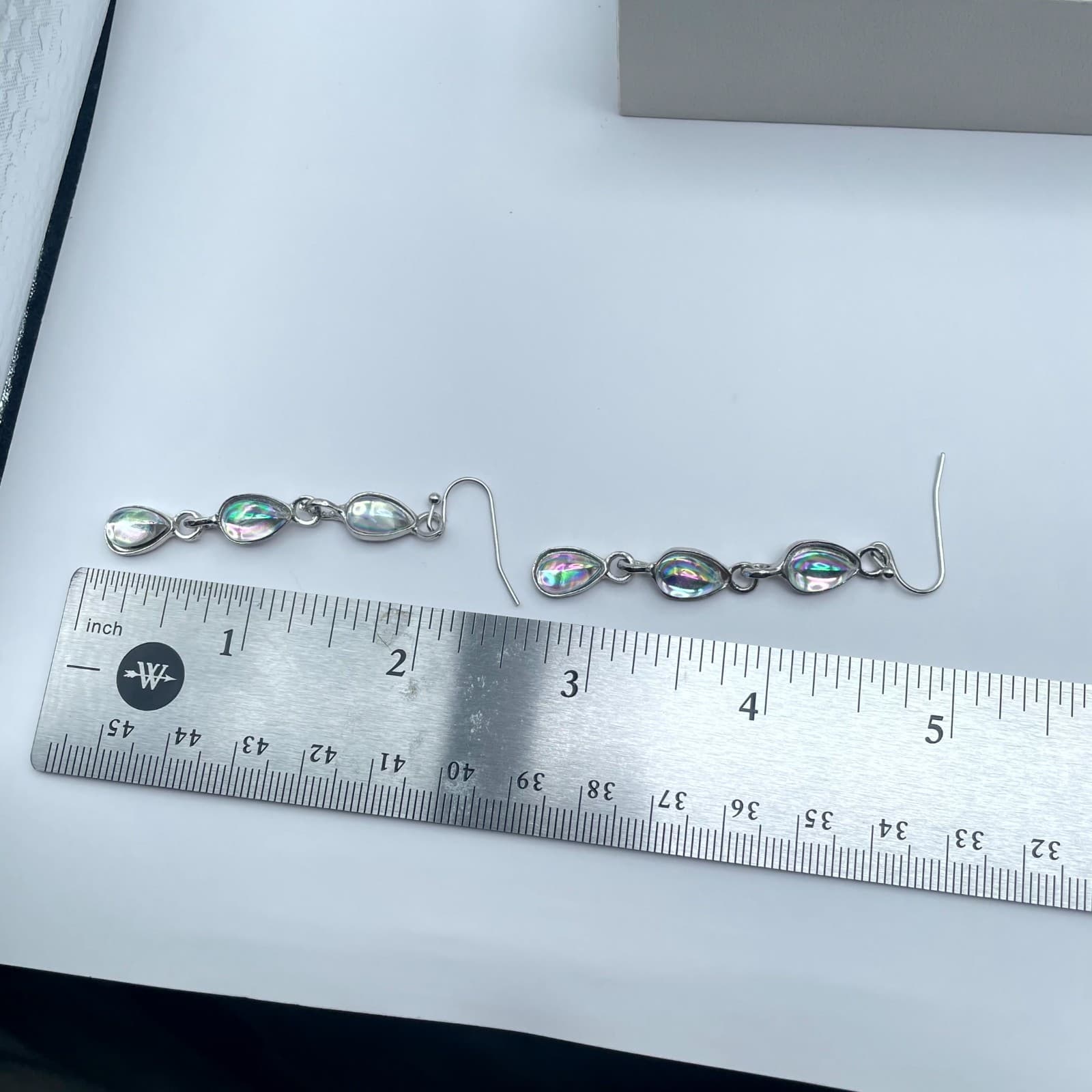 Silver-Tone Iridescent Glass Triple-Tiered Teardrop Dangle French Hook Earrings - Thumbnail 5