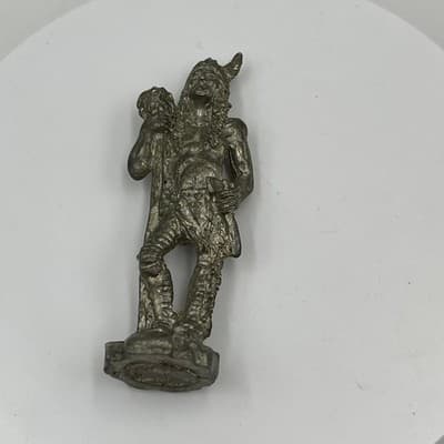 Vintage Hammered Metal Figural Statue Native Warrior Sculpture Small Figurine - Thumbnail 4