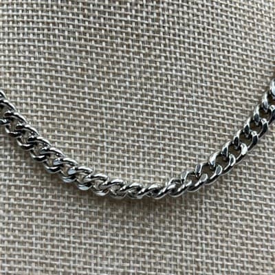 Vintage Silver Tone Cuban Link Chain Necklace Adjustable Lobster Clasp 16-18" - Thumbnail 3