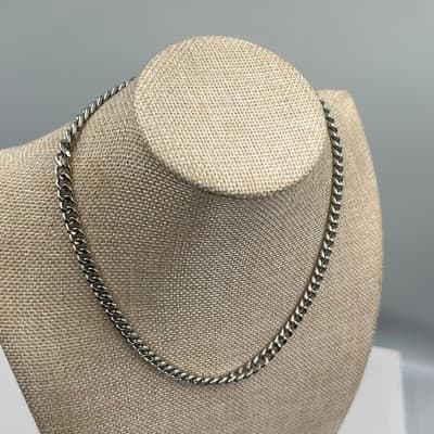Vintage Silver Tone Cuban Link Chain Necklace Adjustable Lobster Clasp 16-18" - Thumbnail 5